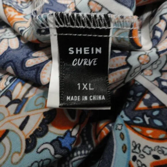 Shein Curve Boho Chic Dress Exotic Blue Orange Shirred bodice Women's Size 1X - Picture 7 of 9